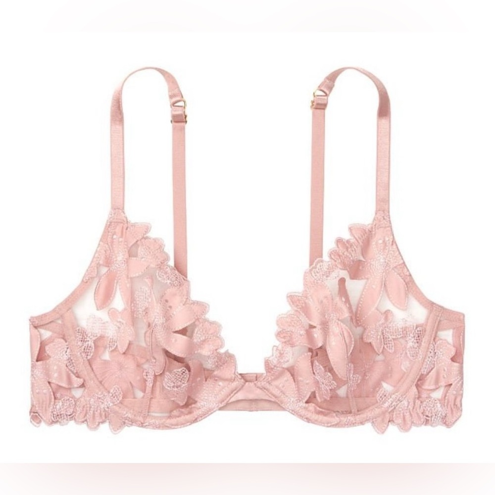 Victoria's Secret Blush Pink Very Sexy Unlined Embroidered Floral Plunge Bra